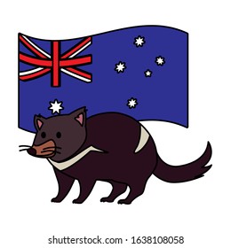 tasmanian devil with australian flag in the background vector illustration design