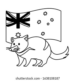 tasmanian devil with australian flag in the background vector illustration design
