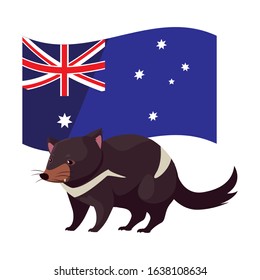 tasmanian devil with australian flag in the background vector illustration design