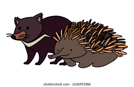 Tasmanian devil and echidna on white background. vector illustration design.