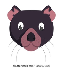 Tasmanian devil face front view. Animal head in cartoon style.