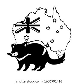 Tasmanian devil with map of Australia in the background. vector illustration design.