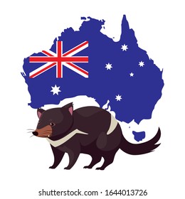 tasmanian devil with map of australia in the background vector illustration design