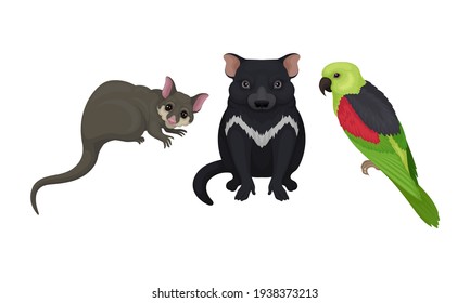 Tasmanian Devil and Sugar Glider as Australian Animals Vector Set