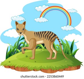 Tasmanian tiger extinction animal in nature illustration