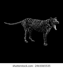 tasmanian tiger hand drawing vector isolated on black background.