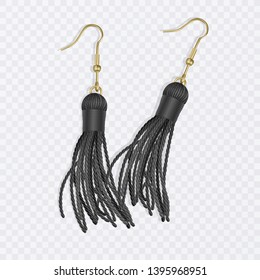 Tassel, Bright Earrings set of Black color, Summer fashion. Accessories Fringe earring. Realistic vector illustration