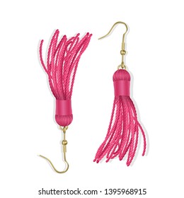 Tassel, Bright Earrings set of red color, Summer fashion. Accessories Fringe earring. Realistic vector illustration