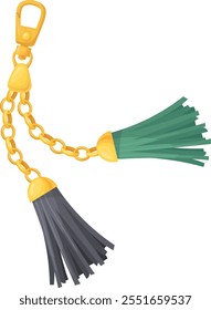 Tassel charm with golden chain. Cartoon fashion icon isolated on white background