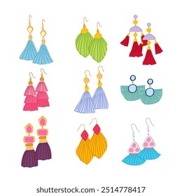 tassel earrings set cartoon. accessories style, trend handmade, chic elegant tassel earrings sign. isolated symbol vector illustration