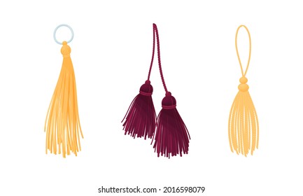 Tassel for Fabric and Clothing Decoration with Braided Cord and Yarn Skirt Vector Set