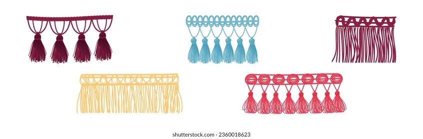 Tassel for Fabric and Clothing Decoration with Braided Cord and Yarn Skirt Vector Set