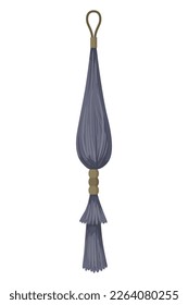 Tassel fringe accessory icon. Leather trinket, handbag embelishments or fashion key chain. Textile zipper. Isolated vector illustration symbol