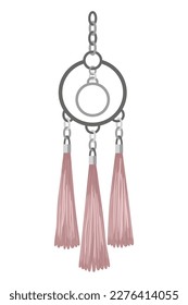 Tassel fringe accessory icon. Leather trinket, handbag embelishments or fashion key chain. Textile zipper. Isolated vector illustration symbol