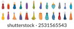 Tassel fringe icons set. This set of colorful tassels is perfect for fashion designers looking to add a touch of elegance and sophistication to their creations