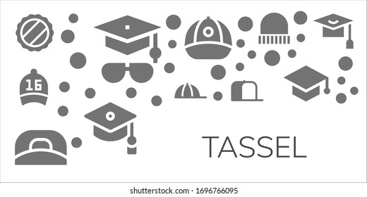 tassel icon set. 11 filled tassel icons. Included Cap, Mortarboard icons