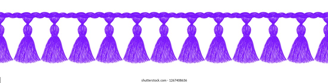 Tassel pattern. Fringe border. Crochet. Knitting. Sewing. Trendy fashion design. Sketch. Clothes decoration. Ethnic. Folk. Vintage. Boho style.