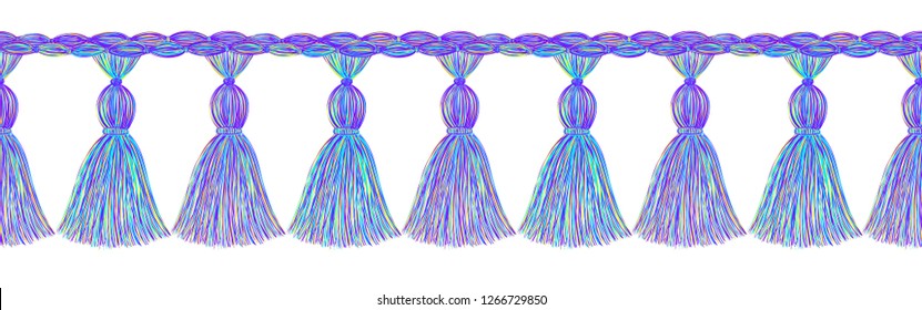 Tassel pattern. Fringe border. Trendy fashion design. Clothes decoration. Ethnic. Folk. Summer fashion. Bohemian. Tassel decor. Fringe seamless pattern. Interior. Knitting. Chrochet. Boho style.