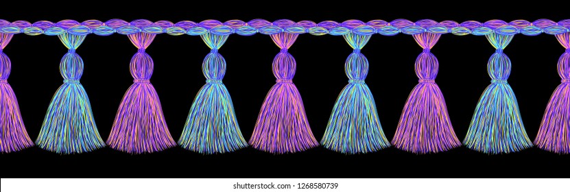 Tassel pattern. Fringe border. Trendy fashion design. Clothes decoration. Boho style.