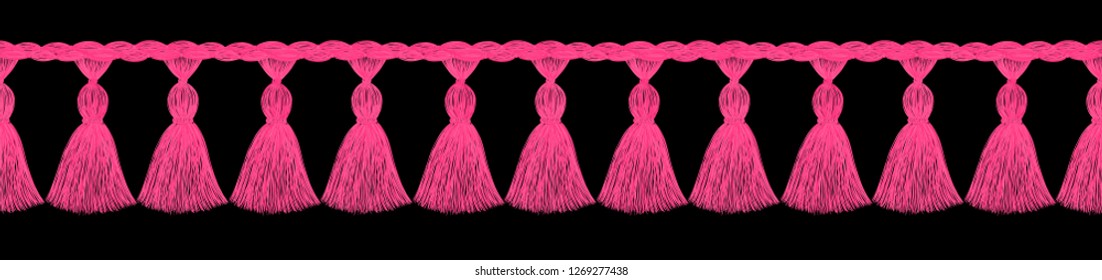 Tassel pattern. Fringe border. Trim. Sewing. Trendy fashion design. Sketch. Clothes. Curtain or pillow decor.