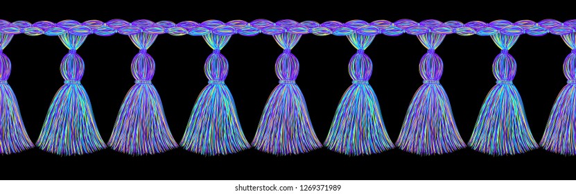 Tassel pattern. Fringe border. Trim. Sewing. Trendy fashion design. Sketch.