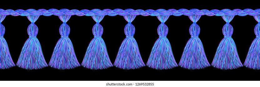 Tassel pattern. Fringe border. Trim. Trendy fashion design. Sketch. Clothes decoration. Vintage. Boho style.