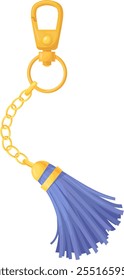 Tassel trinket. Cartoon metal thread with leather brush isolated on white background