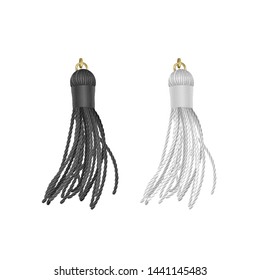 Tassels accessories. Tassel trinket, handbag embellishments and fashion key chain Isolated on white background, Vector EPS 10 illustration on white