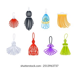 Tassels fringe accessories collection. Leather tassels. Fringe or handbag accessory, graduate hat.