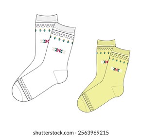 Tassels socks flat drawing vector design mockup template.