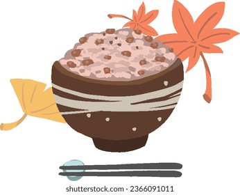 Taste of autumn Simple hand-drawn illustration of autumn leaves and red rice