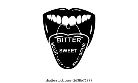 taste buds on human tongue, black isolated silhouette