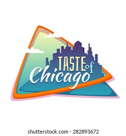 Taste of Chicago banner. Flat town with title. Vector illustration.