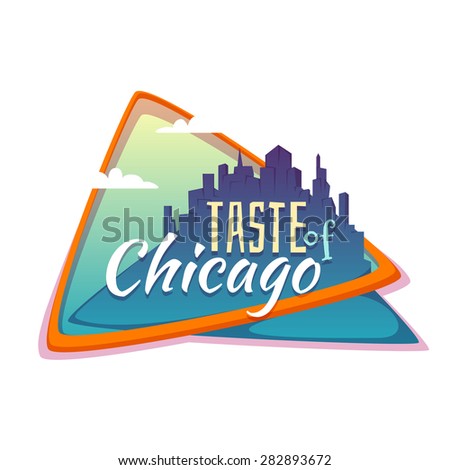 Taste of Chicago banner. Flat town with title. Vector illustration.