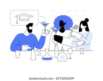 Taste cocktail isolated cartoon vector illustrations. Group of smiling diverse people tasting cocktails during a bartenders master class, clinking glasses, barman workshop day vector cartoon.