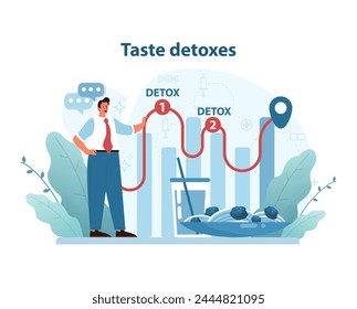 Taste Detox Concept. A visual representation of taste detoxification methods for enhancing gustatory health through mindful dietary choices. Flat vector illustration. svg