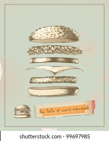 the taste of every ingredient - hamburger- drawing