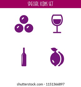 taste icon. 4 taste set with lemon, bonbon and wine vector icons for web and mobile app