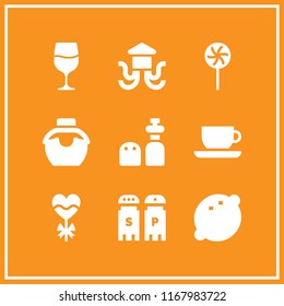 taste icon. 9 taste vector set. tea cup, lemon, lollipop and squid icons for web and design about taste theme