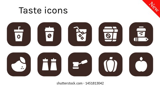 taste icon set. 10 filled taste icons.  Simple modern icons about  - Coffee, Drink, Mango, Salt, Paprika, Apple