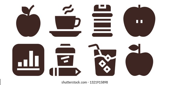 taste icon set. 8 filled taste icons.  Collection Of - Apple, Coffee, Drink, Condiments