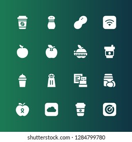 taste icon set. Collection of 16 filled taste icons included Apple, Coffee, Ingredients, Salt, Peanut