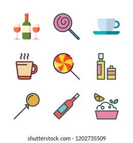 taste icon set. vector set about tea cup, lemon, olive oil and hot drink icons set.