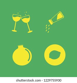 taste icon. taste vector icons set salt shaker, garnet, glasses wine and lemon