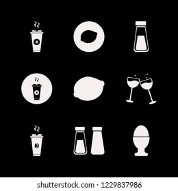 taste icon. taste vector icons set glasses wine, lemon, hot coffee and salt pepper shaker