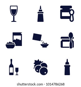 Taste icons. set of 9 editable filled taste icons such as currant, baby food, ketchup, cereal, wine glass