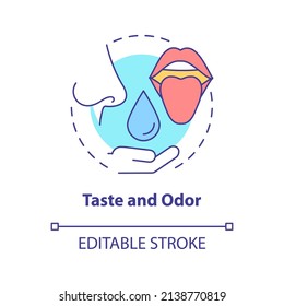 Taste and odor concept icon. Water quality analysis abstract idea thin line illustration. Drinking water assessment. Isolated outline drawing. Editable stroke. Arial, Myriad Pro-Bold fonts used