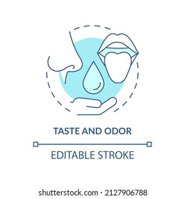 Taste and odor turquoise concept icon. Water quality analysis abstract idea thin line illustration. Tasteless liquid. Isolated outline drawing. Editable stroke. Arial, Myriad Pro-Bold fonts used