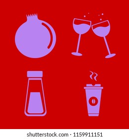 taste vector icons set. with garnet, glasses wine, salt shaker and hot coffee in set