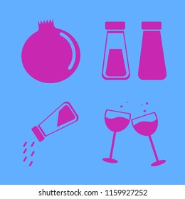 taste vector icons set. with glasses wine, salt shaker, salt pepper shaker and garnet in set